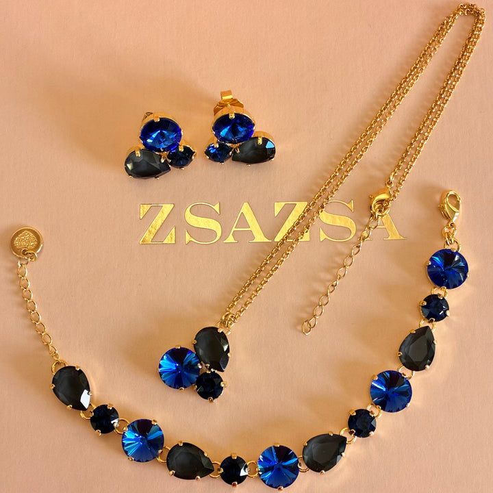 Blue Swarovski crystals gold plated set