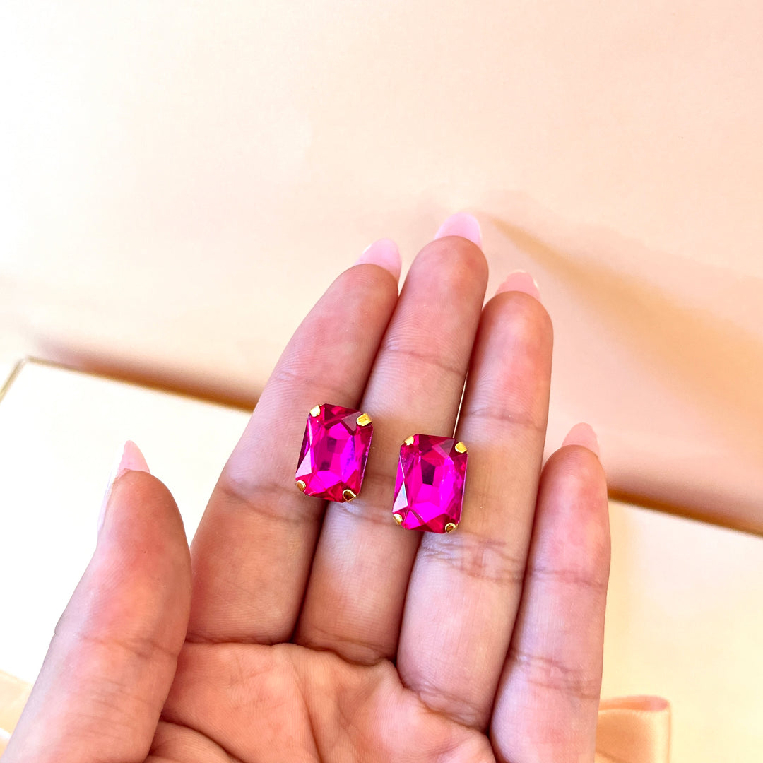 Fuchsia rectangular Swarovski crystals set