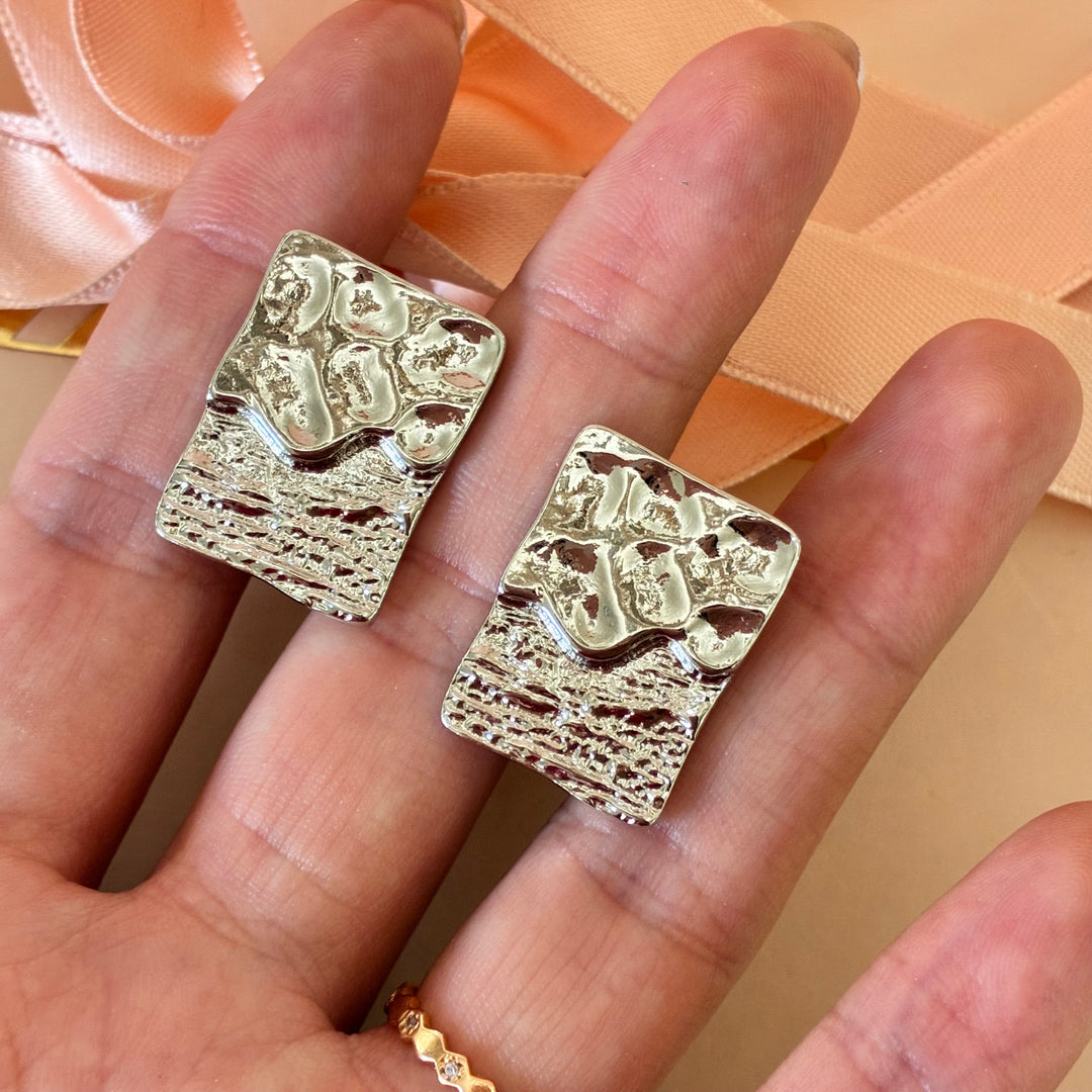 Rectangular textured clip on earrings