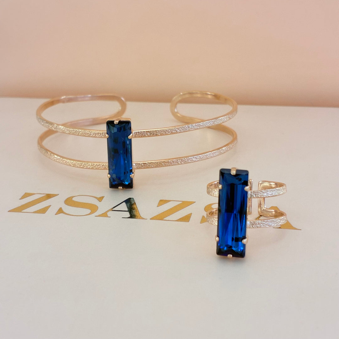 Rectangular navy blue rose gold plated set
