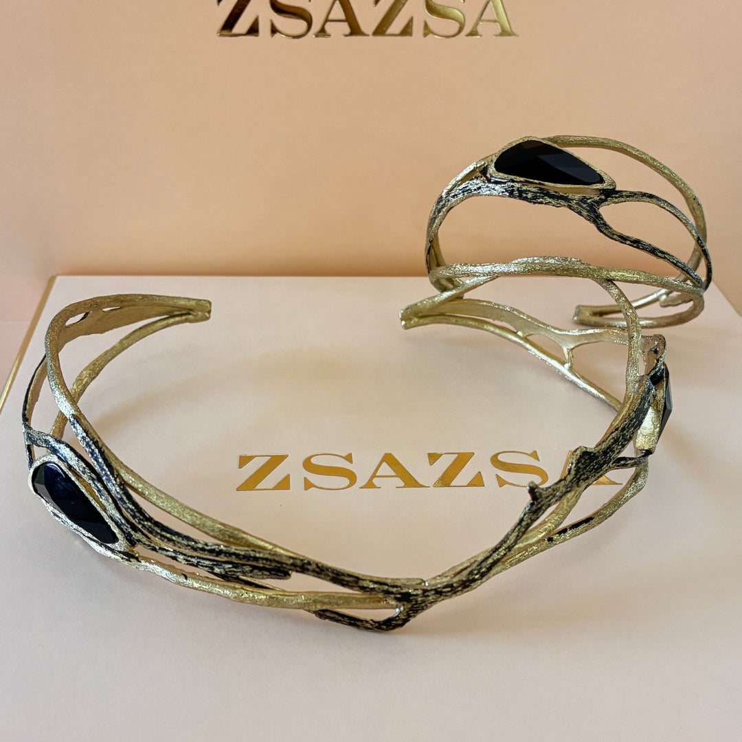 Handmade black gold plated choker and bangle