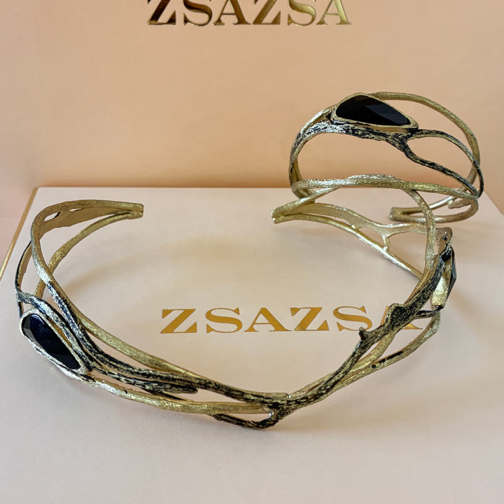 Handmade black gold plated choker and bangle