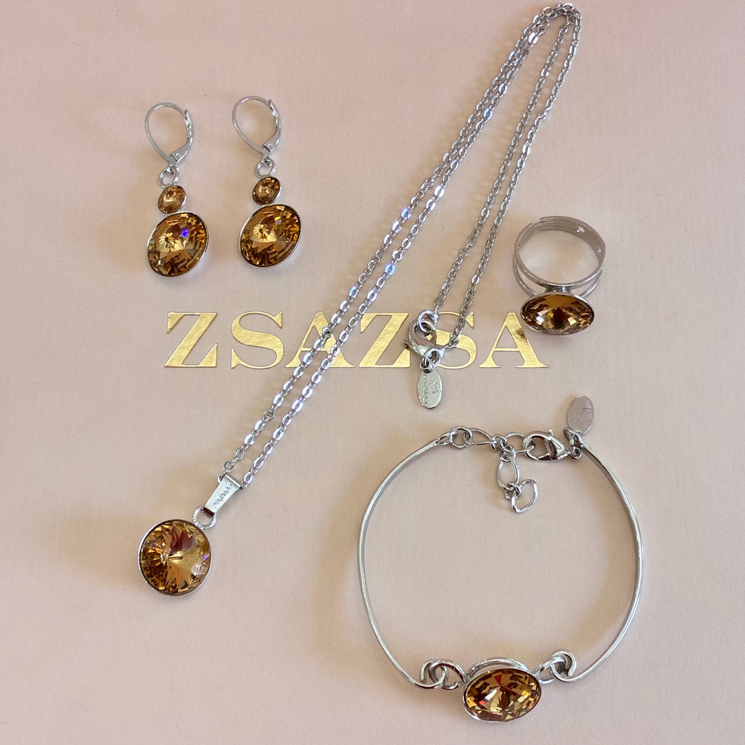 Bronze Swarovski crystals round silver set
