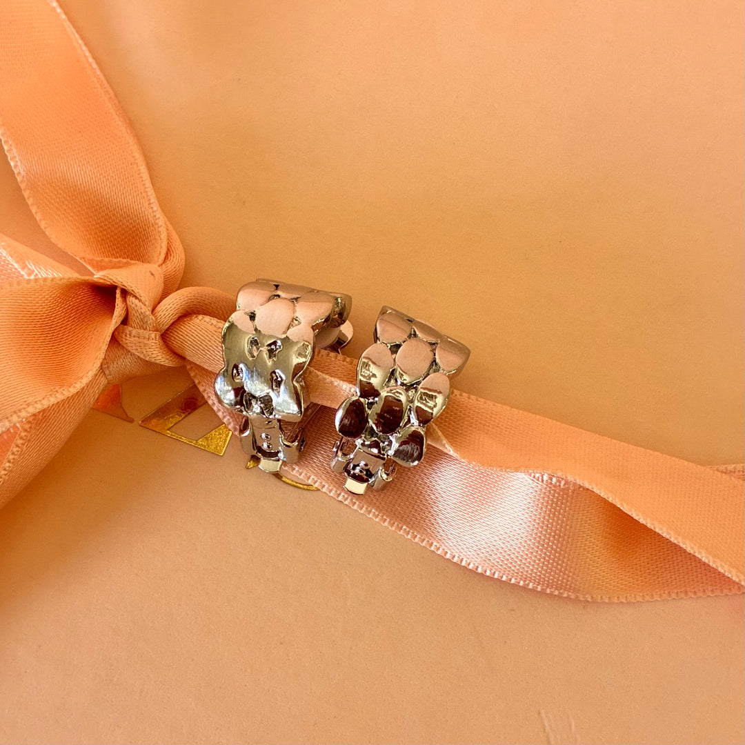 Half texture silver hoops clip on earrings