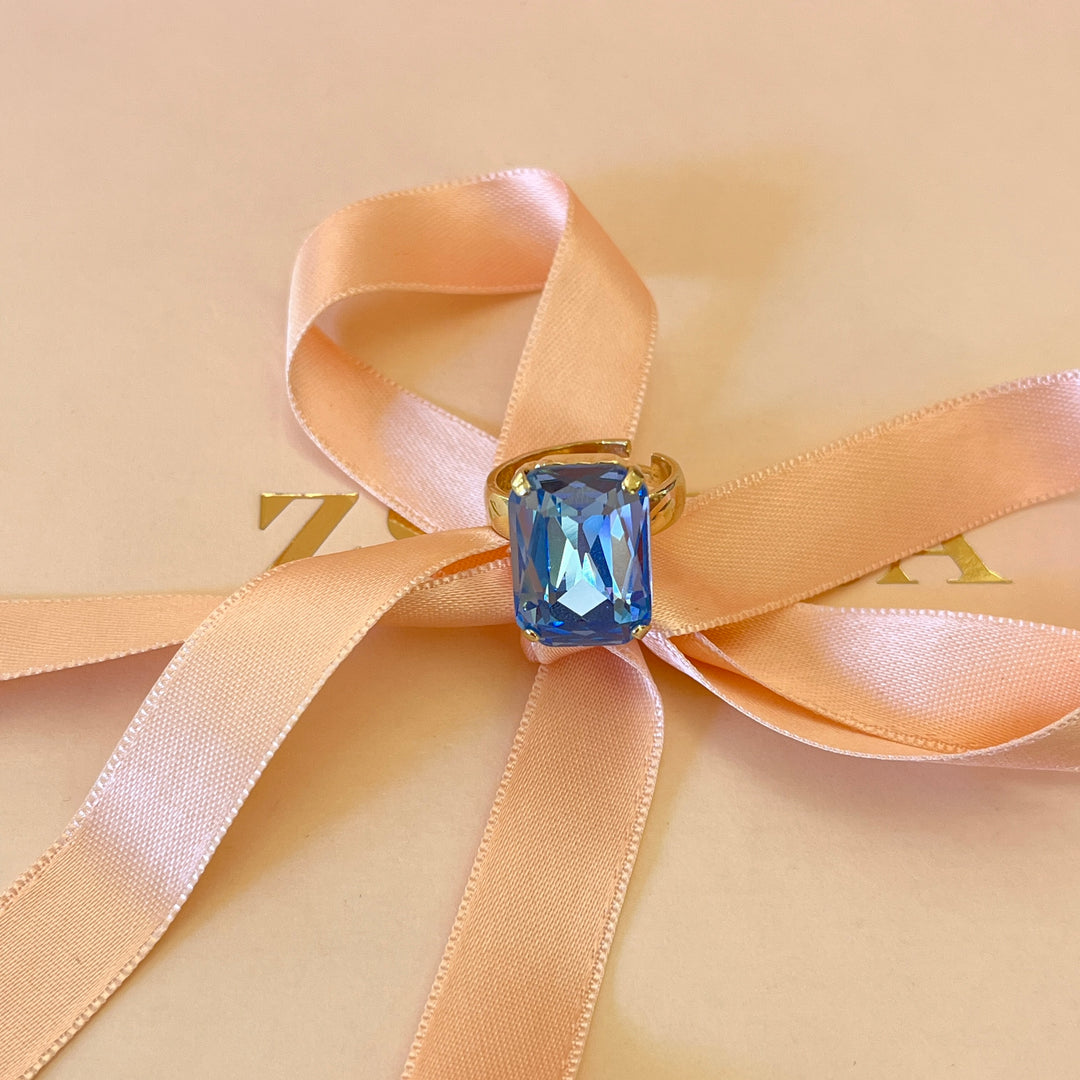 Light blue rectangular Preciosa crystals ring