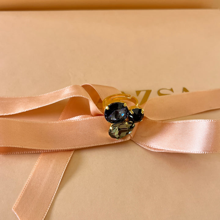 Purple and grey Swarovski crystals pendant and ring