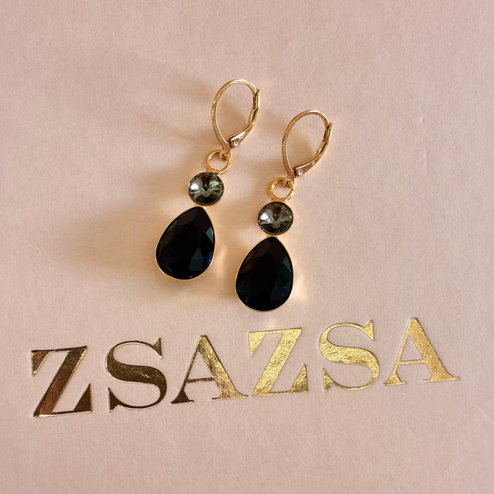 Teardrop black and grey Swarovski crystals set