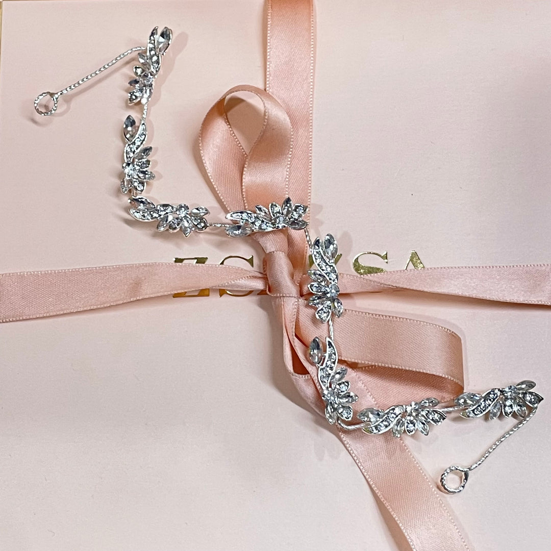 Dainty leaf marquise silver headpiece