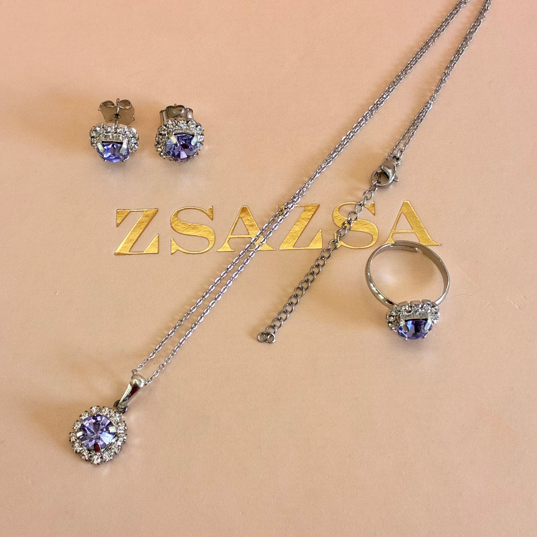 Lilac dainty Preciosa crystals silver set