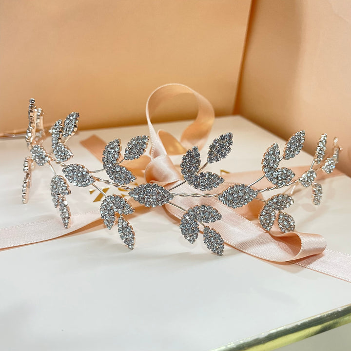 Rose gold leaves rhinestone headpiece