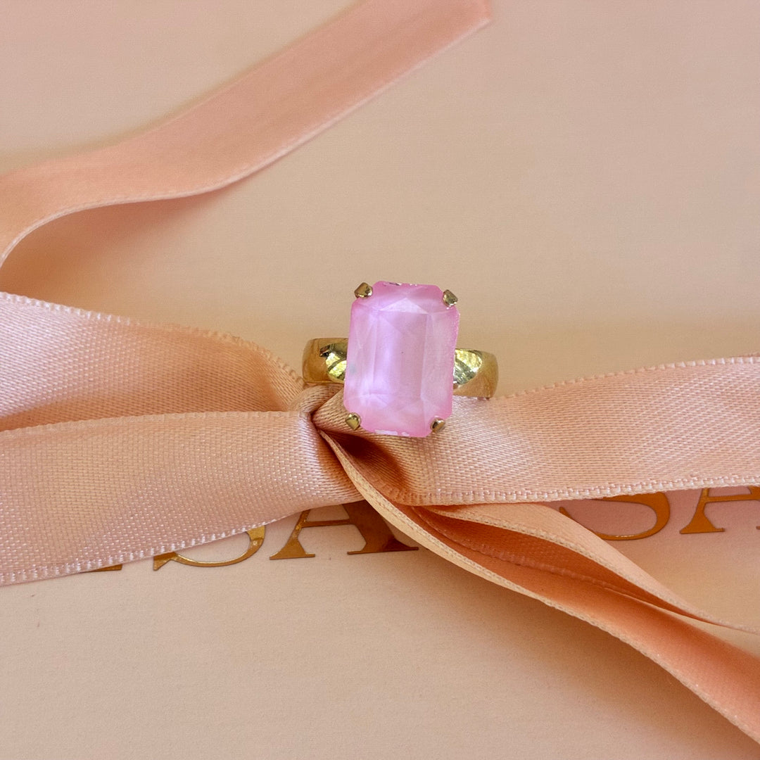 Pink rectangle gold plated ring