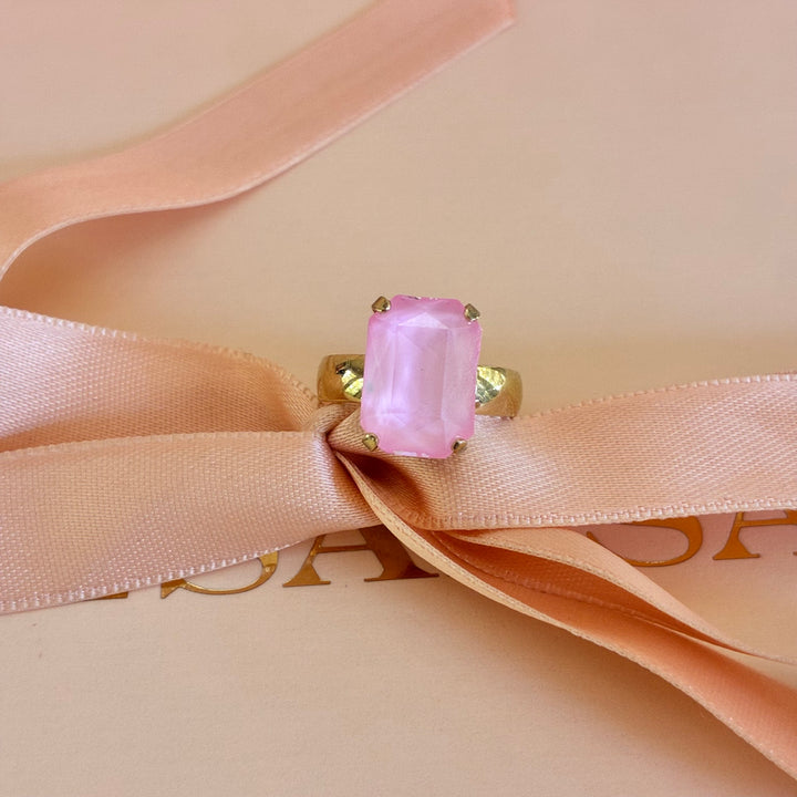 Pink rectangle gold plated ring