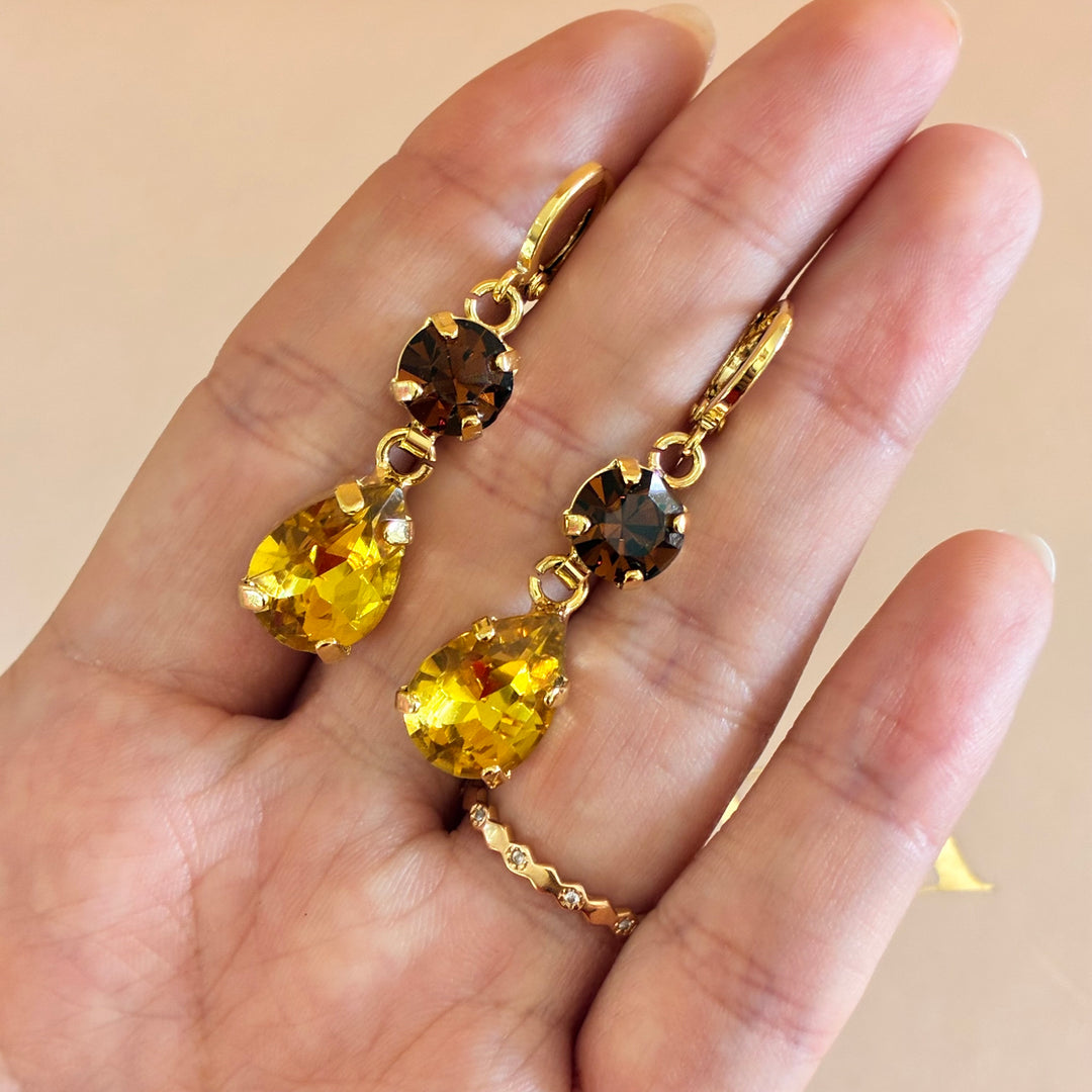 Brown and yellow Preciosa crystals set