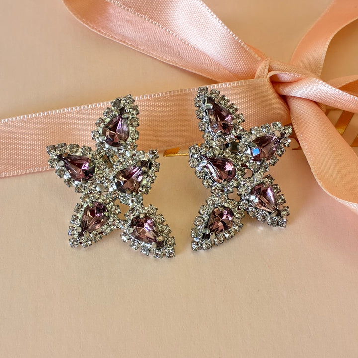 Mauve teardrop preciosa crystals silver set