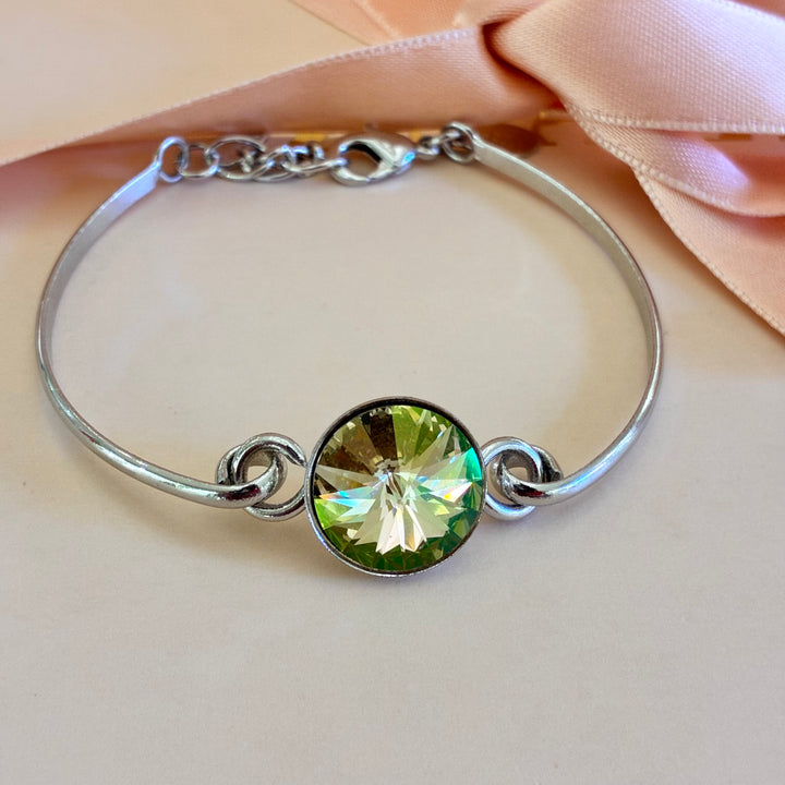 Green Swarovski crystals silver set