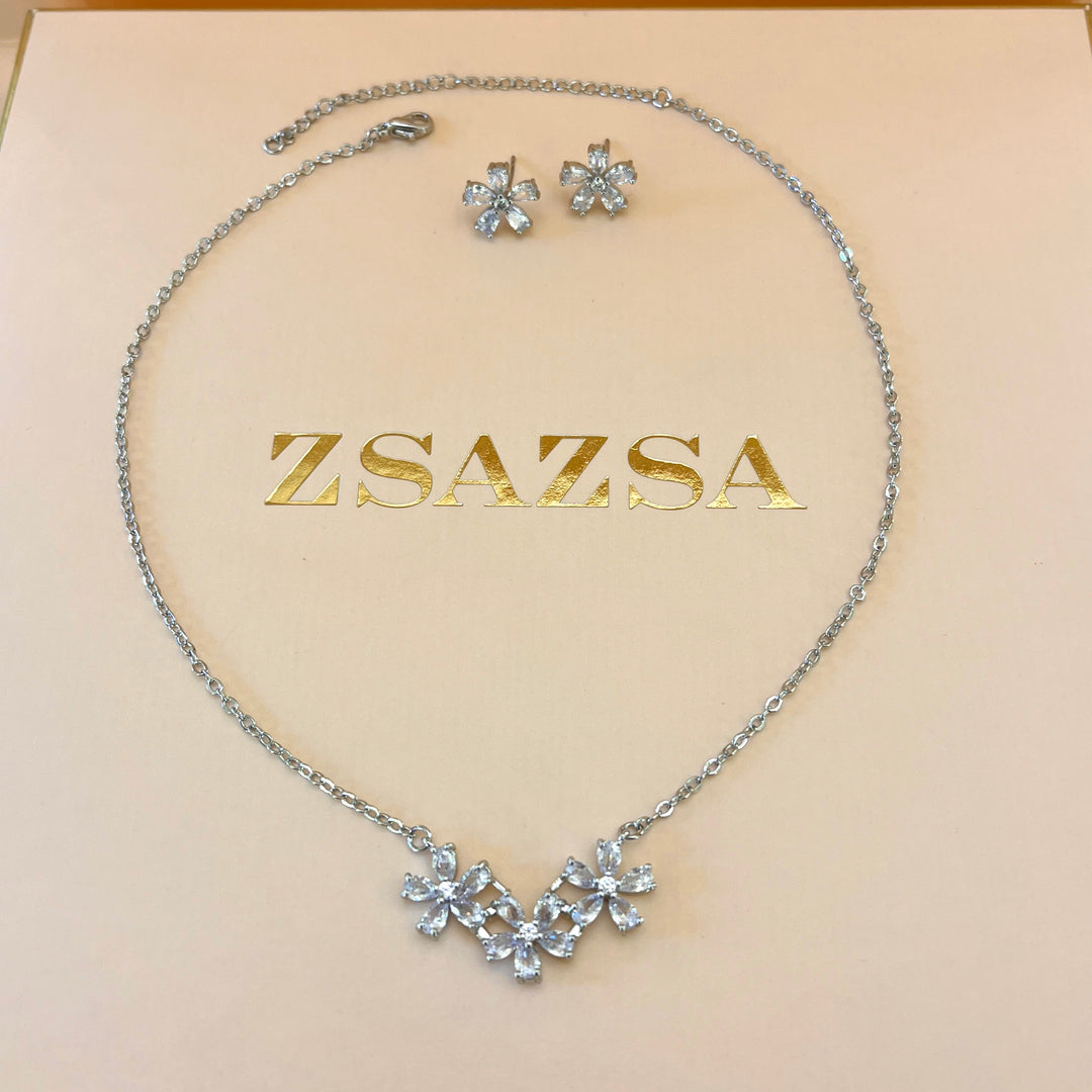 Silver zircone flower set