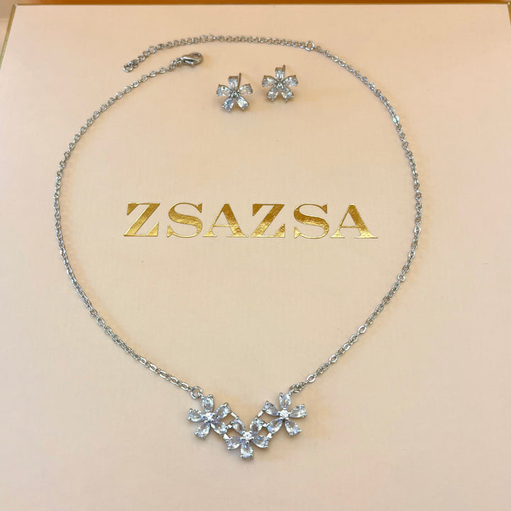 Silver zircone flower set