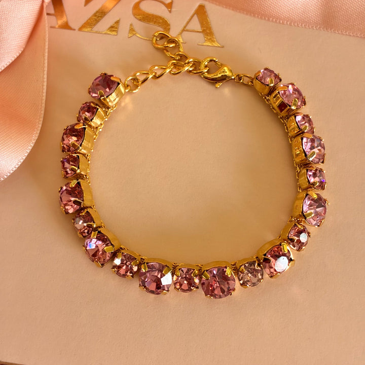 Pink Swarovski crystals gold plated bracelet