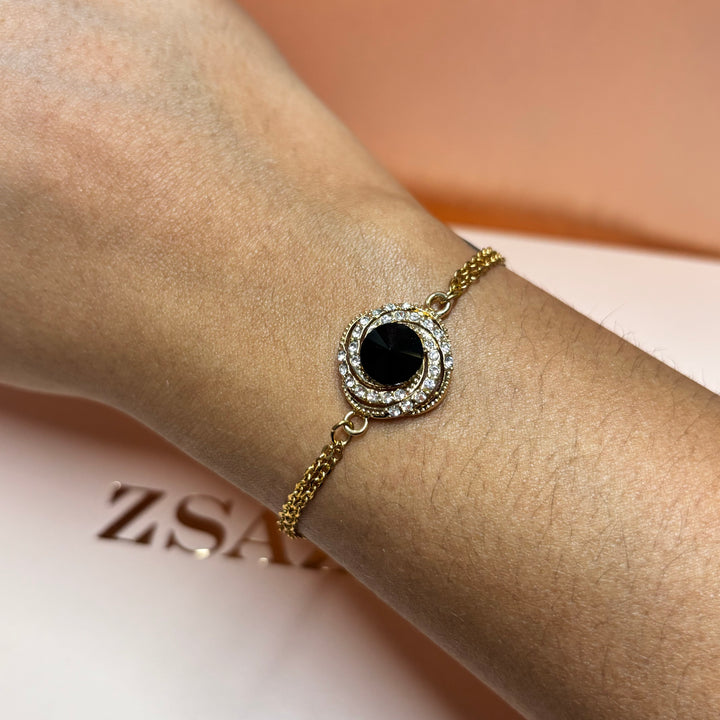 Dainty black rhinestone gold bracelet