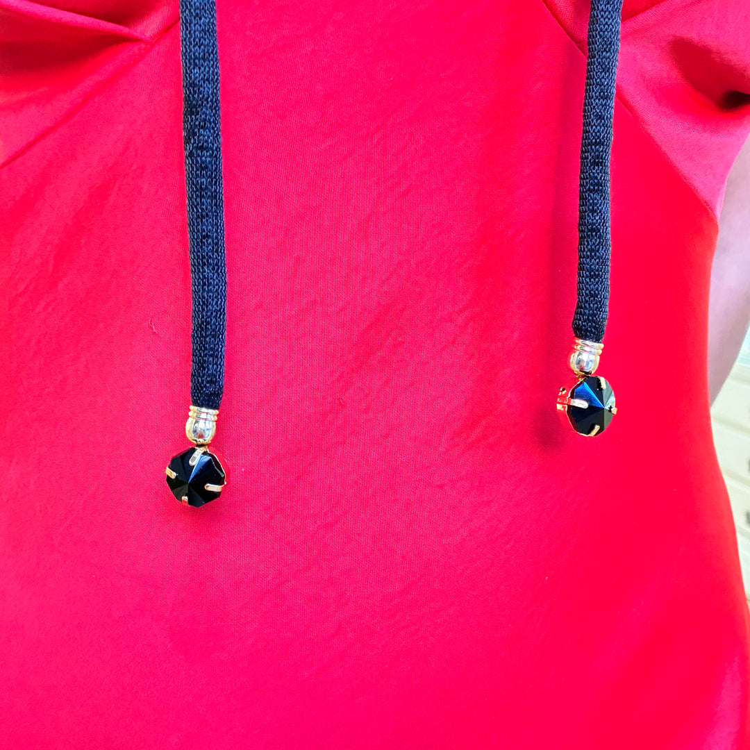 Black silk cord necklace with Flower Preciosa crystals