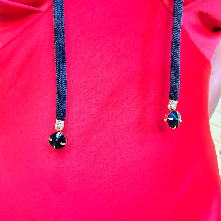 Black silk cord necklace with Flower Preciosa crystals