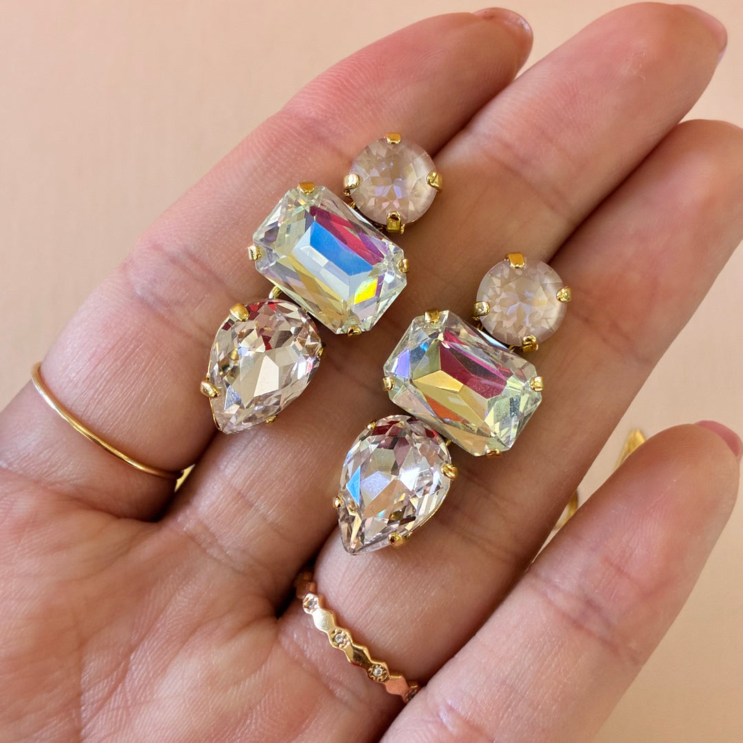 Mix of shape light pink Swarovski crystals gold plated set