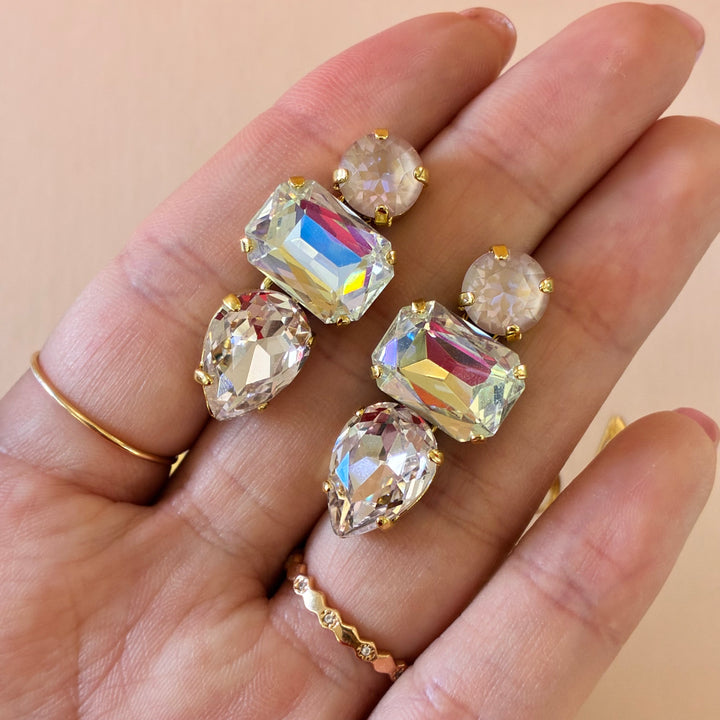 Mix of shape light pink Swarovski crystals gold plated set