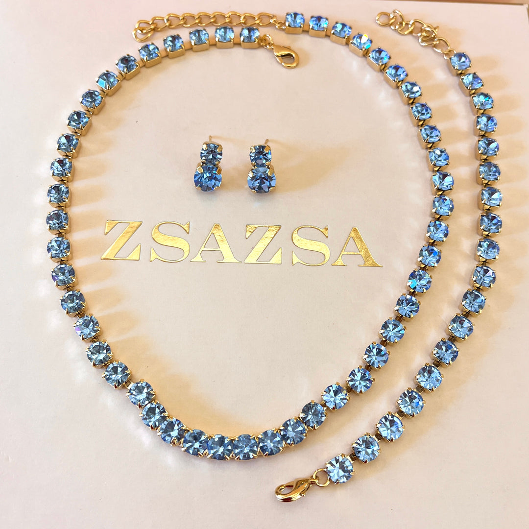 Light blue Swarovski crystals tennis set