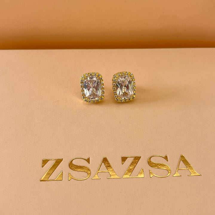 Gold zircone rectangular set