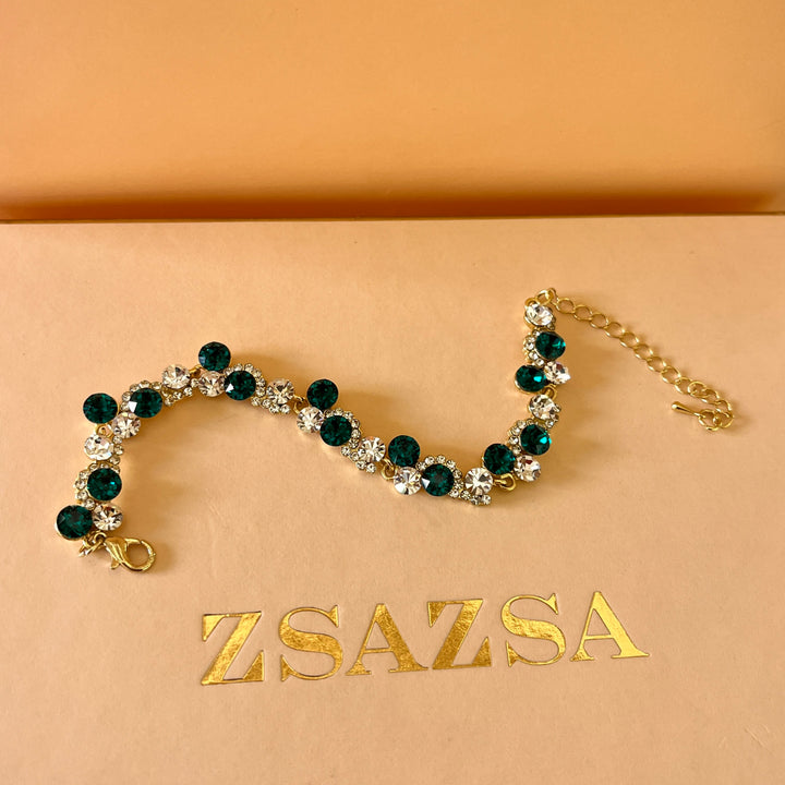 Dark green Swarovski crystals earrings and bracelet