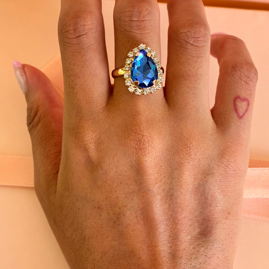 Royal blue teardrop Preciosa crystals gold plated set