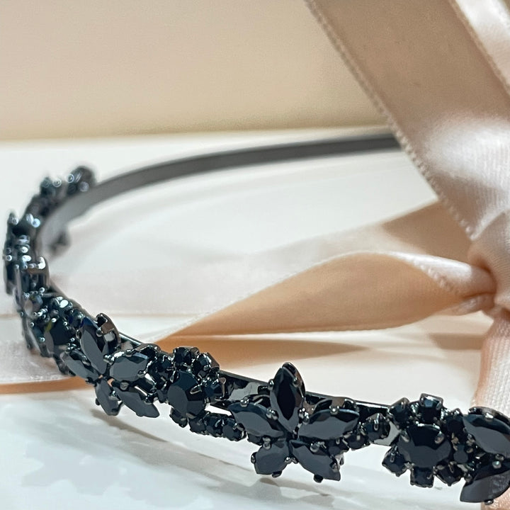 All Black rhinestone flowers headband