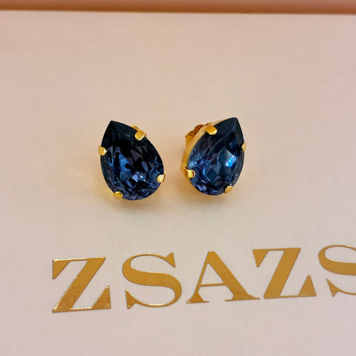 Teardrop Navy blue Preciosa crystals gold plated set
