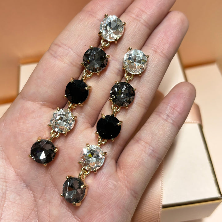 Black rhinestone gold earrings