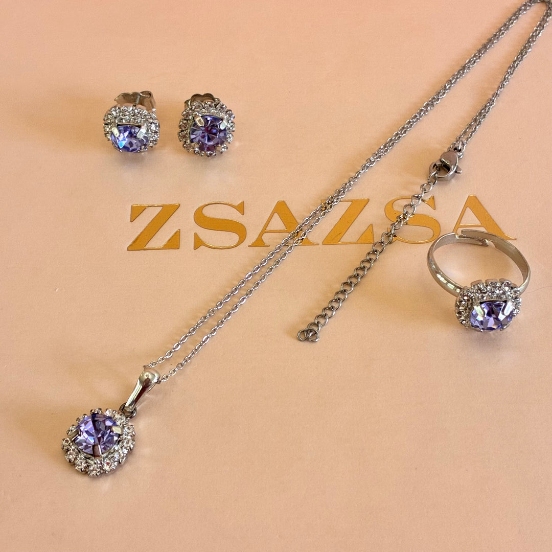 Lilac dainty Preciosa crystals silver set
