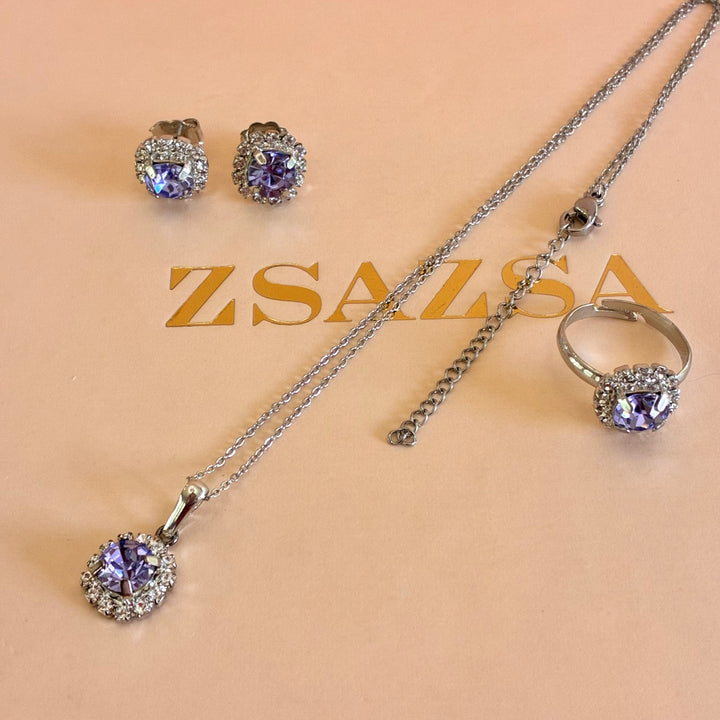 Lilac dainty Preciosa crystals silver set