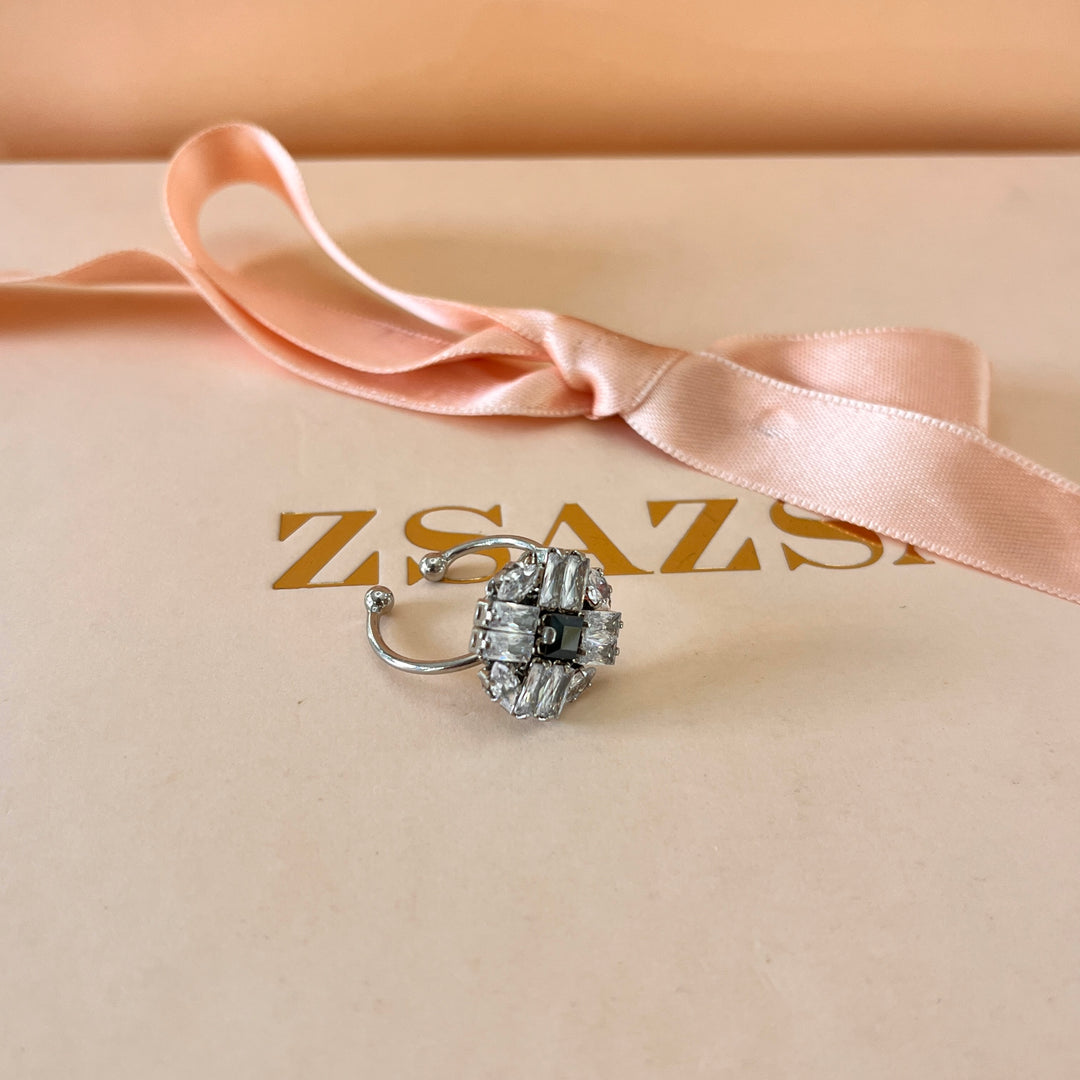 Grey Swarovski crystals silver plated  ring