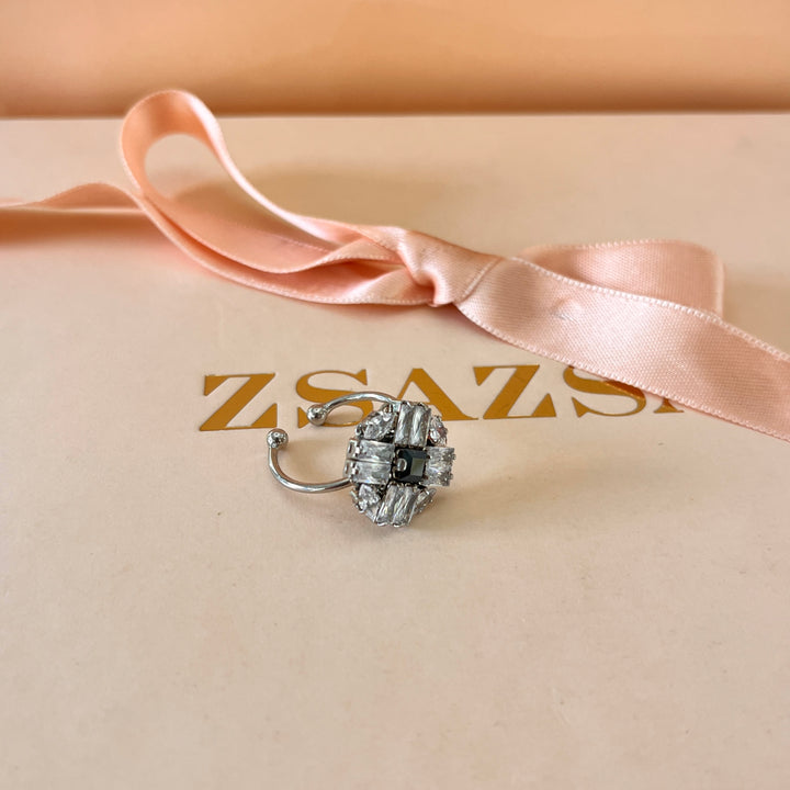 Grey Swarovski crystals silver plated  ring
