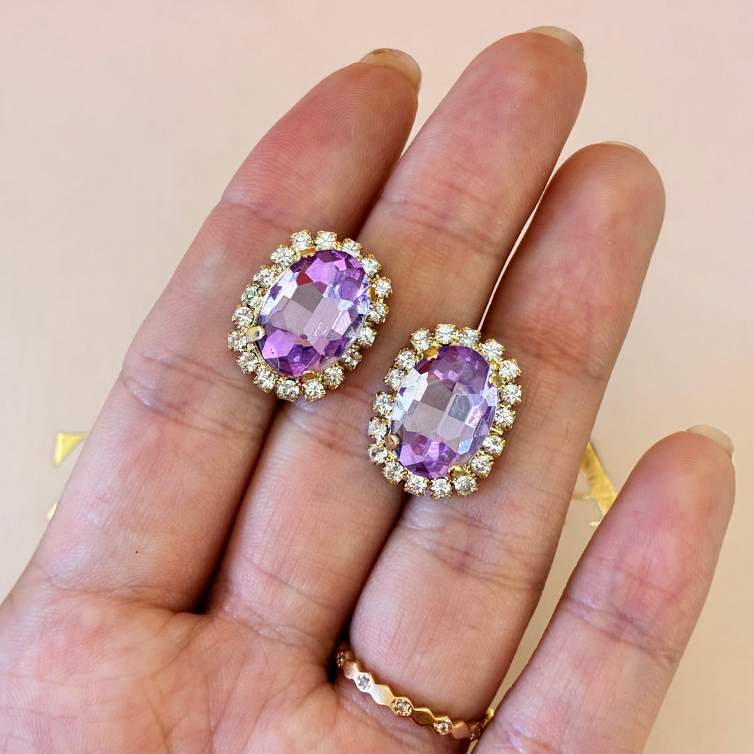 Lilac Preciosa crystals oval gold plated pendant set