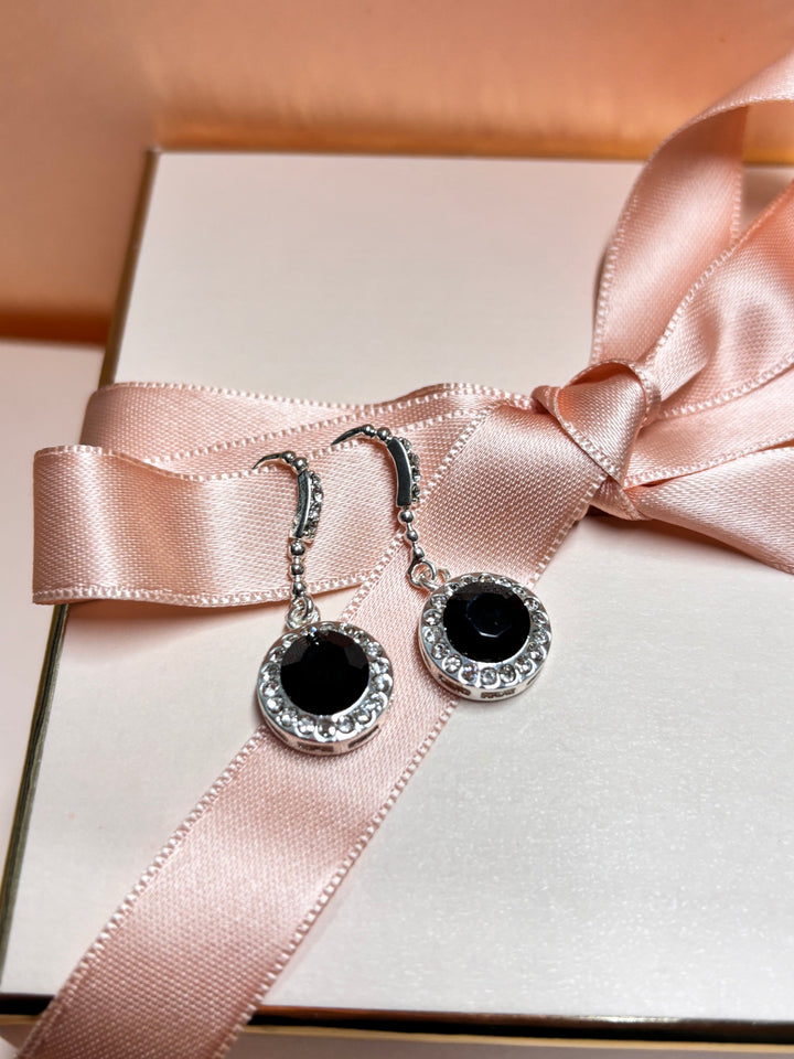 Black rhinestone silver hooks