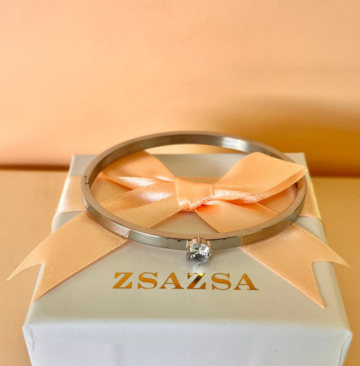 Zircone silver stainless steel bangle