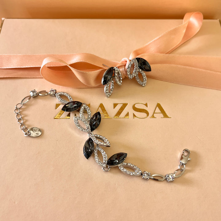 Grey marquise Swarovski crystals studs and bracelet