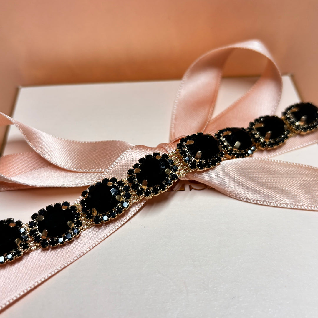 Oval black rhinestone gold bracelet