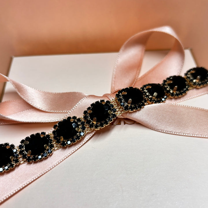 Oval black rhinestone gold bracelet