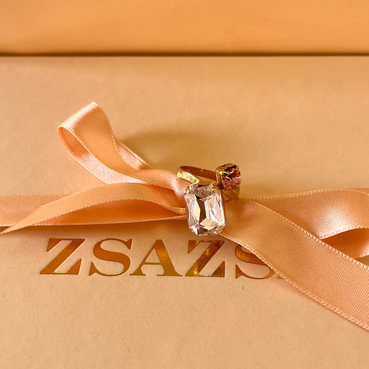 Light pink rectangular Swarovski crystals open ring