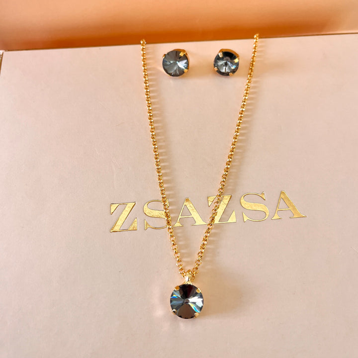 Grey round preciosa crystals set