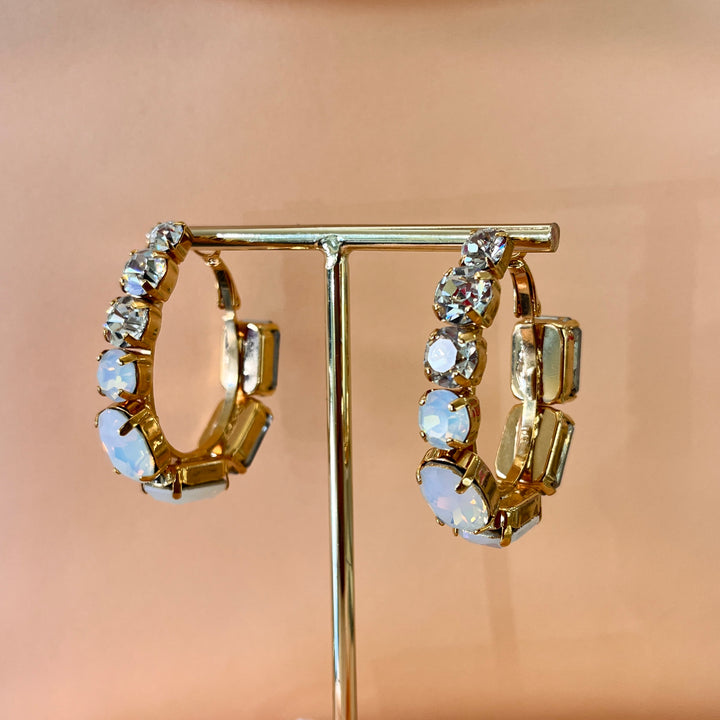 White and grey preciosa crystals hoops
