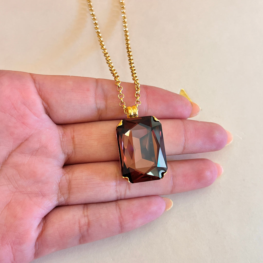 Purple rectangular preciosa crystal pendant