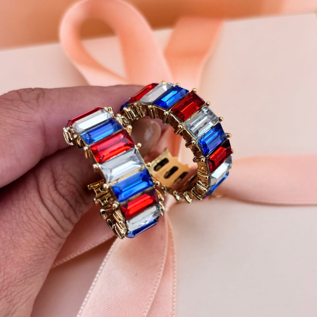 White rhinestone baguette gold plated hoops