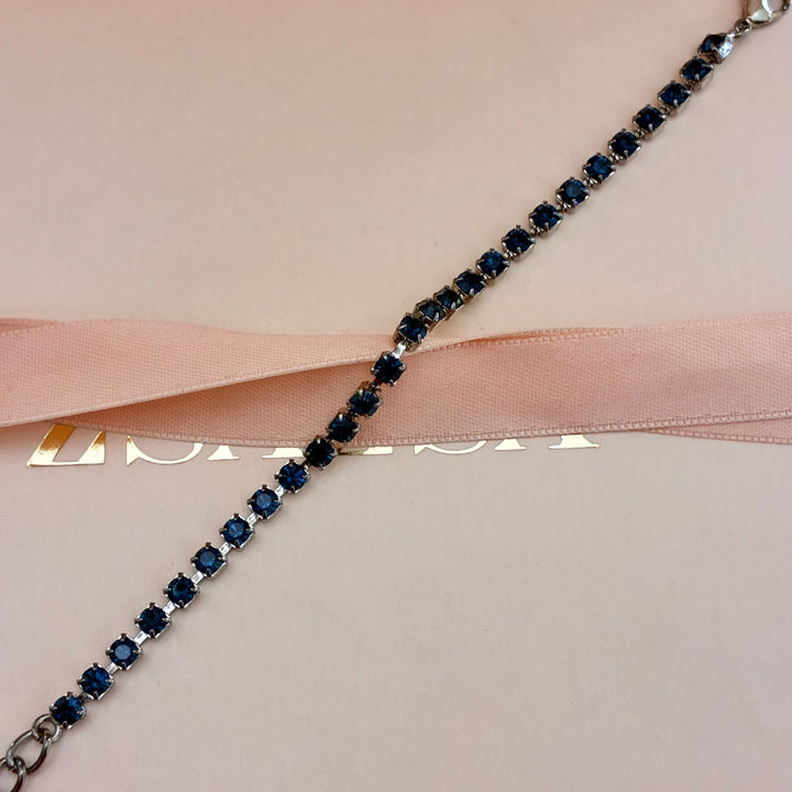 Dainty Navy blue Preciosa crystals silver bracelet